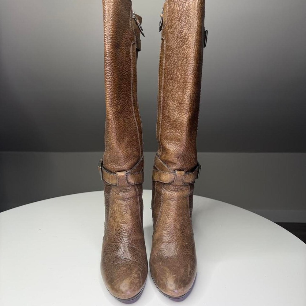 Cole Haan NikeAir Brown Leather Knee High Boots Riding Boots Block Heel